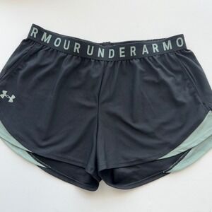Under Armour Womens HeatGear Play Up Shorts Black Seafoam Green Large Athletic